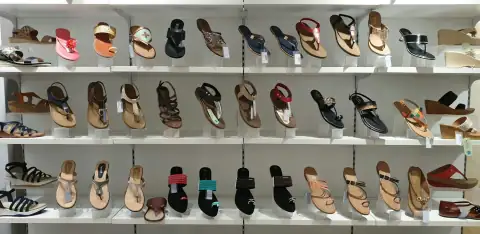 Shoe racks: assorted-color footwear display