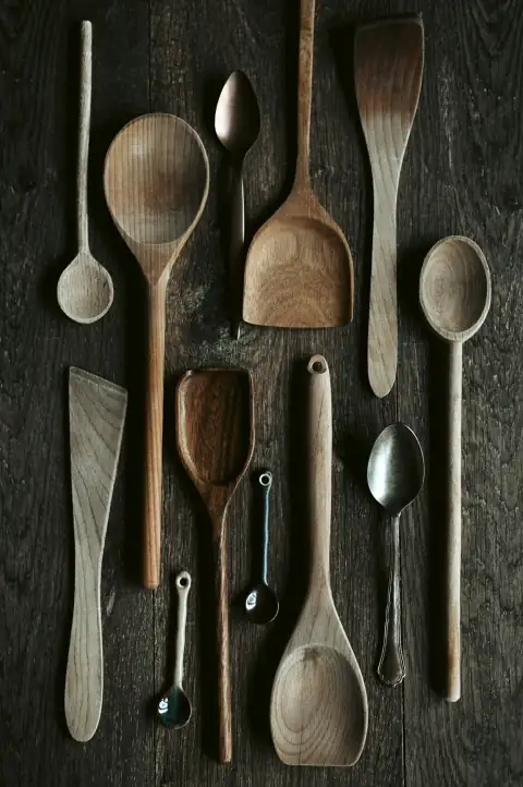 Kitchen tools: stainless steel spoon and fork