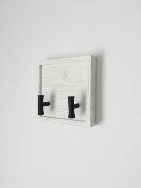 Hooks: white and black wooden mini wall cabinet