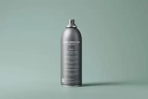 Air fresheners: a gray spray can on a green background