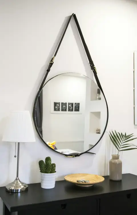 Mirrors: round mirror with black strap