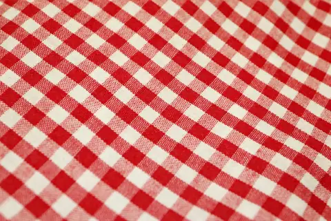 Covers: red and white checkered textile